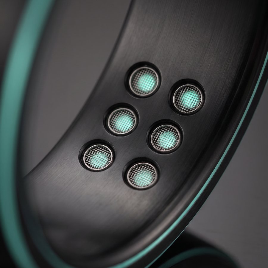 Close-up of the six sensor windows inside the ring